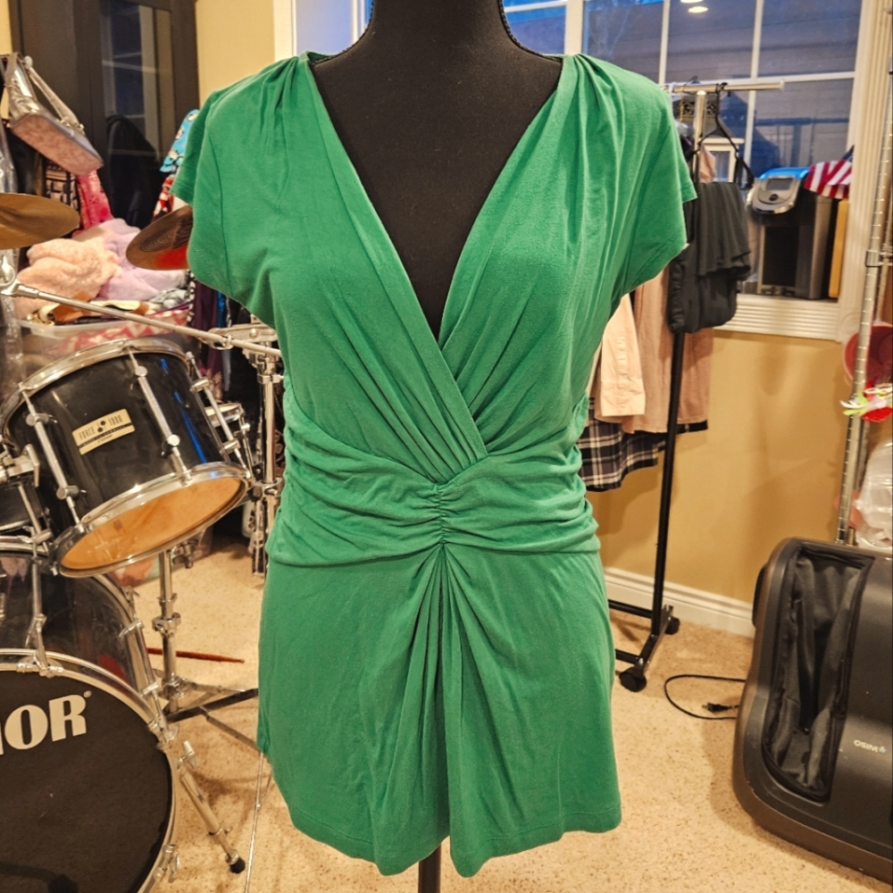 Banana Republic Stretch Green Faux Wrap Shirt Size M